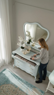 Spiegel Kommode Schrank Kommoden Schlafzimmer Set Holz Modern Stil Schminktisch