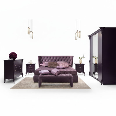 Schlafzimmer Set Garnitur Bett 2x Nachttische Hocker 3tlg. Chesterfield Komplett