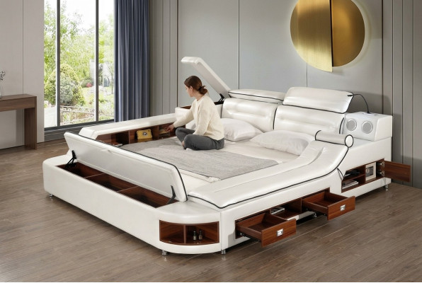 Luxus Bett Bett Leder Betten 180x200 Multifunktion Schlafzimmer Liege