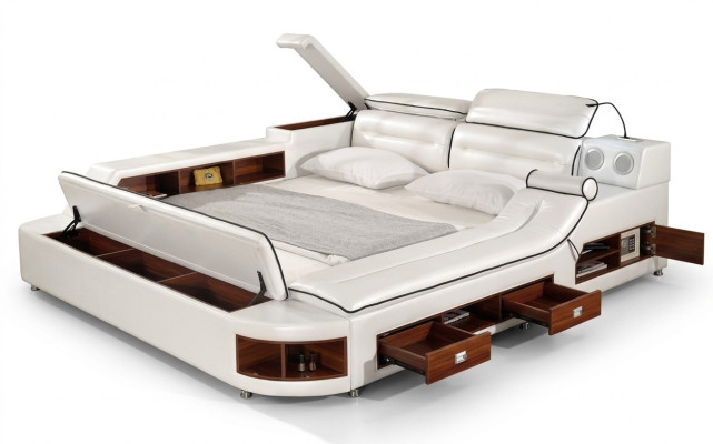 Luxus Bett Bett Leder Betten 180x200 Multifunktion Schlafzimmer Liege