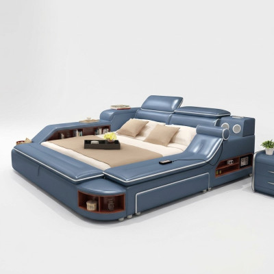 Leder Bett Betten Polster Doppel Multifunktion 180x200 Leder Bettgestell