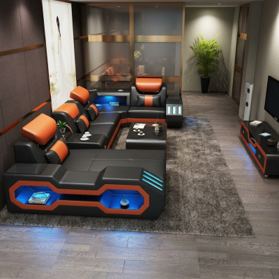 Wohnlandschaft U Form Ecksofa + Couchtisch + Sideboard Design