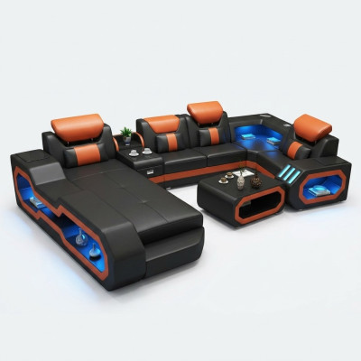 Wohnlandschaft U Form Ecksofa + Couchtisch + Sideboard Design