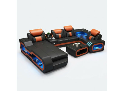 Wohnlandschaft U Form Ecksofa + Couchtisch + Sideboard Design