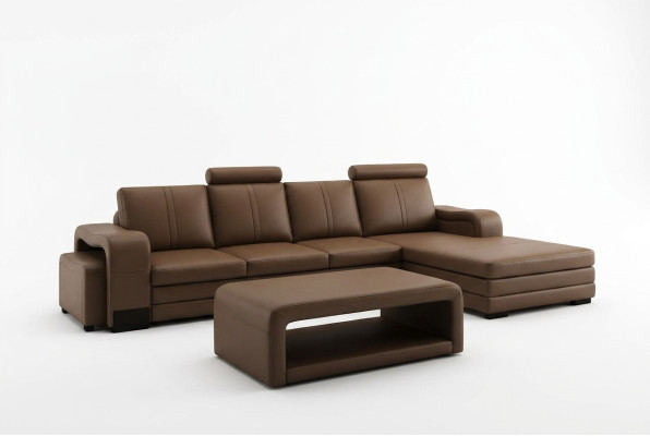 Ecksofa Sofa Garnitur 3tlg. Couch Tisch Hocker Leder Garnitur Couchen