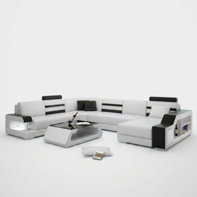 Ecksofa Wohnlandschaft U Form Sofa - Ledersofa Garnitur mit Regal Leder