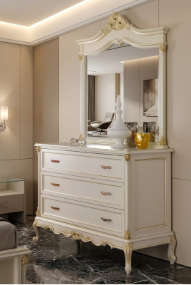 Schlafzimmer Kommode Schrank Klassische Anrichte mit Spiegel Elegante Stil Möbel