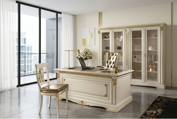 Schreibtisch Büro Tisch Edle Massivholz Tische Barock Rokoko Antik Stil 186x91cm Neu