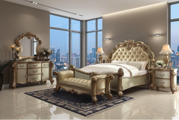 Klassisches Bett Barock Chesterfield Rokoko Stil Doppel Leder Hotel Antik