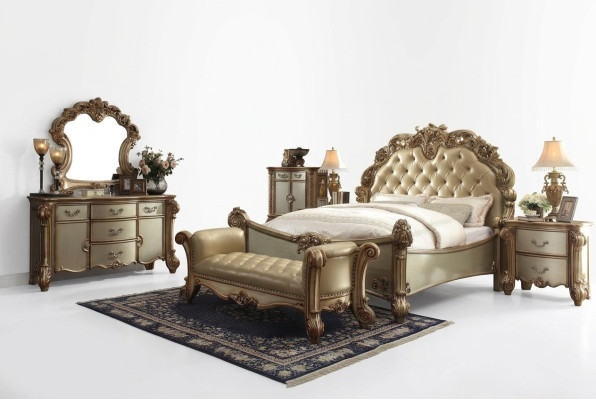 Klassisches Bett Barock Chesterfield Rokoko Stil Doppel Leder Hotel Antik
