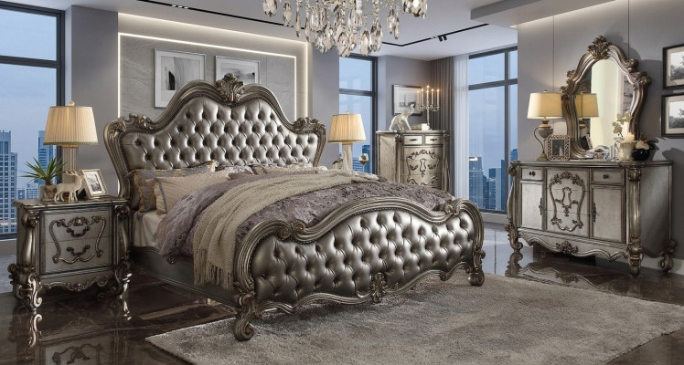 Klassische Möbel Schlafzimmer Set Bett Nachttisch Kommode Spiegel 5tlg.