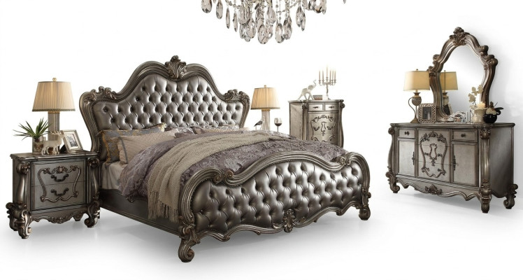 Klassische Möbel Schlafzimmer Set Bett Nachttisch Kommode Spiegel 5tlg.