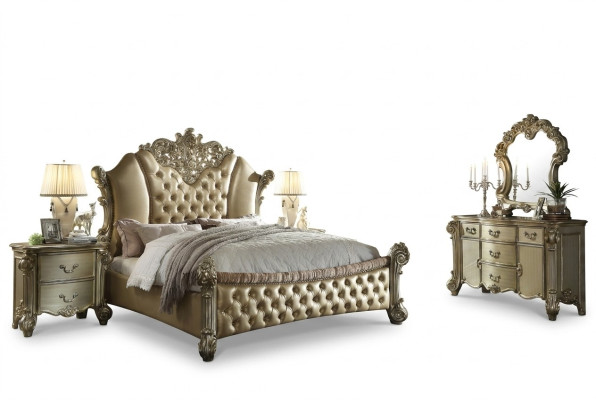Möbel 5tlg. Set Bett + 2x Nachttisch + Kommode + Spiegel Schlafzimmer