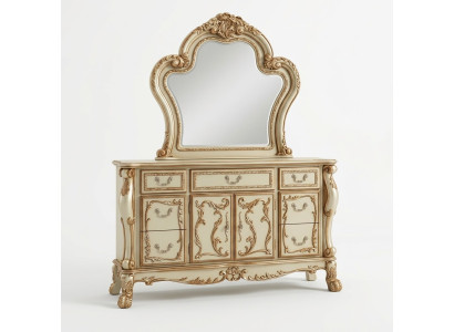 Edle Kommode Buffet Kommoden Schrank + Spiegel Barock Rokoko Anrichte Holz neu