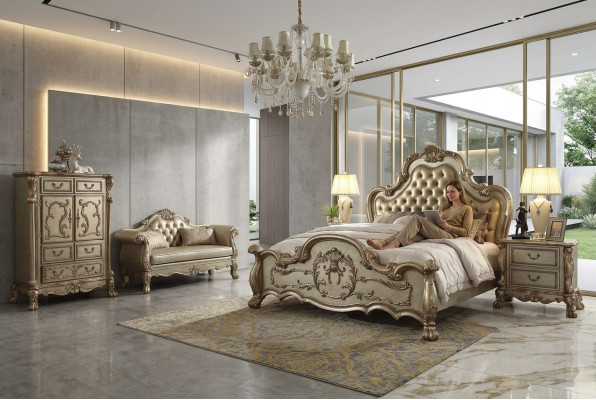 Schlafzimmer Set Nachttische Bett 5tlg. Klassisch Barock Rokoko Antik Stil Holz