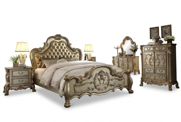 Schlafzimmer Set Nachttische Bett 5tlg. Klassisch Barock Rokoko Antik Stil Holz