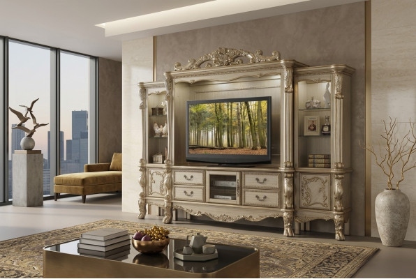 TV Wand Holz Stil Barock Regal Wohnzimmer Möbel Schrank neu Klassische