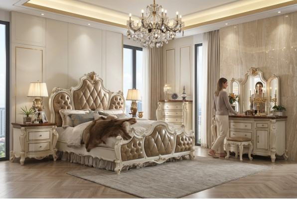 Luxus Chesterfield Betten Leder Königliches Palast Bett Hotel Doppelbett