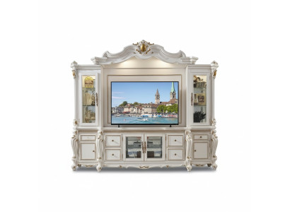 Fernseh Wand Klassisch Wohnwand Echt Handarbeit Holz Deko Vitrine Regal