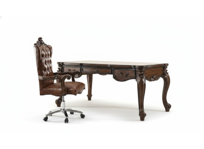Chefsessel Sessel Klassischer Stuhl Büro Drehstuhl Leder Holz Barock
