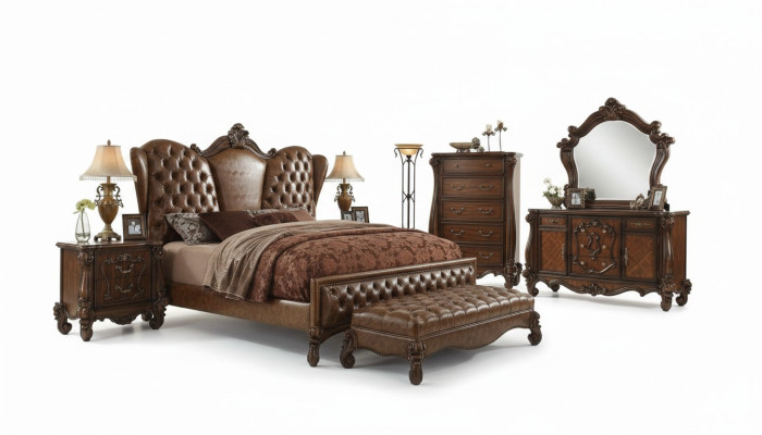 Design Schlafzimmer 6 tlg. Schlafzimmer Komplett Deko Set Bett Nachttisch
