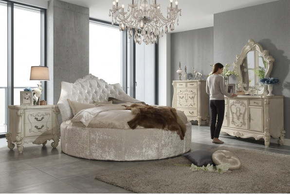 Rundes Samt Bett Chesterfield Luxus Polster Rund Betten Stoff Textil Hotel