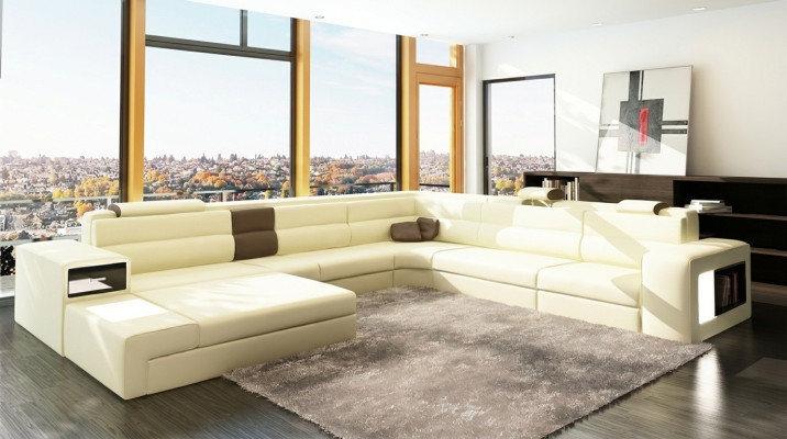 Couch Wohnlandschaft Eck Garnitur Design Modern Sofa U-Form Leder