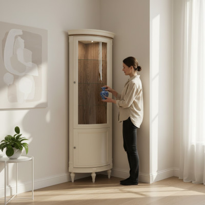 Eck Vitrine Vitrine Schrank Vitrinen Wohnzimmer Schau Schränke Design Holz Neu