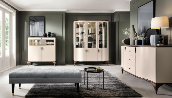 Wohnzimmer Möbel Set - Kommode Barschrank Vitrine 3tlg. Set Desing