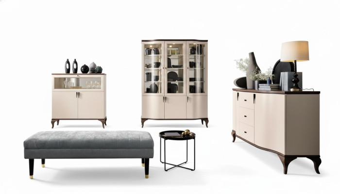 Wohnzimmer Möbel Set - Kommode Barschrank Vitrine 3tlg. Set Desing