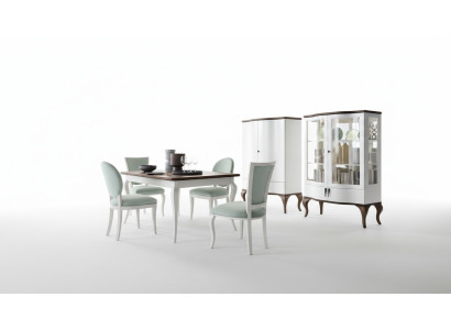 Esszimmer Garnitur Set Klassische Tisch 4x Stühle Vitrine Kommode 7tlg