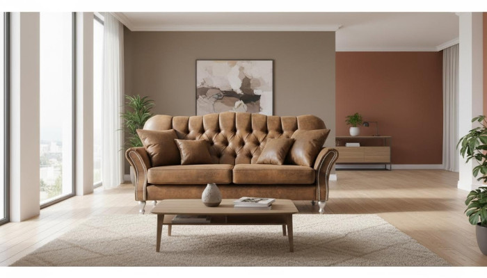 Vintage Chesterfield Sofagarnitur Couch Polster Sofa Leder 3+1 Sitzer Set