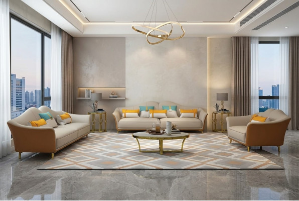 Luxuriöse Wohnzimmer Garnitur Leder Polster Couchen Stoff Sofagarnitur 3+2+1 Set