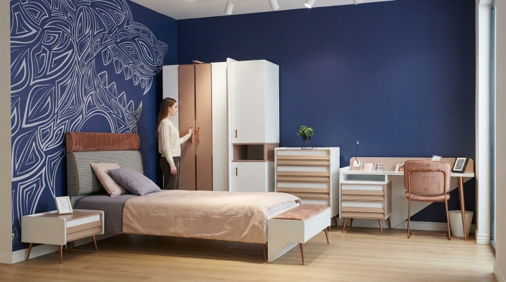 Kinderzimmer Set Bett + Nachttisch + Bank Modern Set Bett 3tlg. Bank Komplett