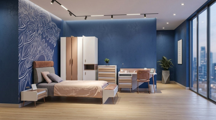 Kinderzimmer Set Bett + Nachttisch + Bank Modern Set Bett 3tlg. Bank Komplett