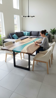 Epoxid harz esstisch echtes massiv holz möbel wasserfall epoxy tisch 240x100 Neu