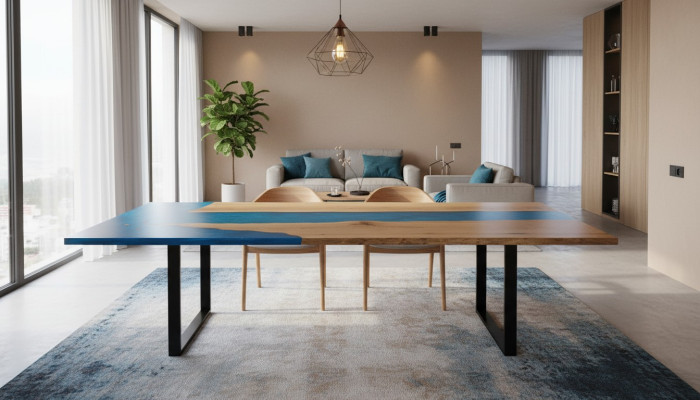 Esstisch River Table Echtes Holz Flusstisch Epoxidharz 260x100 Massive
