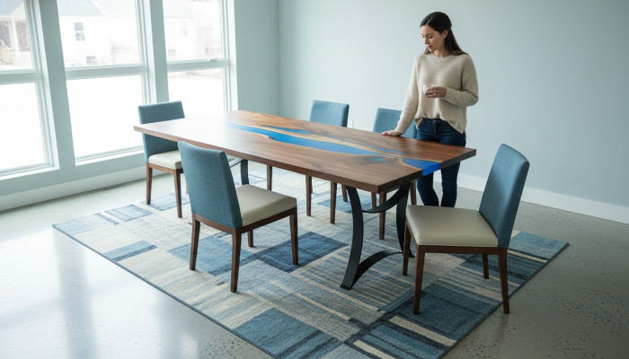 Esstisch Blue River Table Echtes Holz 220x90 Tische Epoxidharz Neu