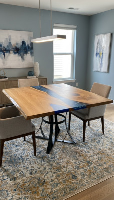 Esstisch River Table Echtes Holz Flusstisch 110x110 Massive Tische