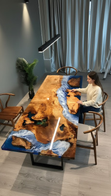 Esstisch Design Tisch Harz Moderne Tische Meer Fluss Möbel 220x90 Epoxid Ozean
