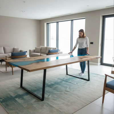 Fluss Tische Esstisch Design Tisch Moderne Möbel 220x100 Epoxid Harz Ozean Meer