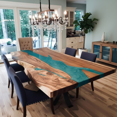 Esstisch epoxid harz echtes holz massive möbel epoxy tisch giessharz wasserfall