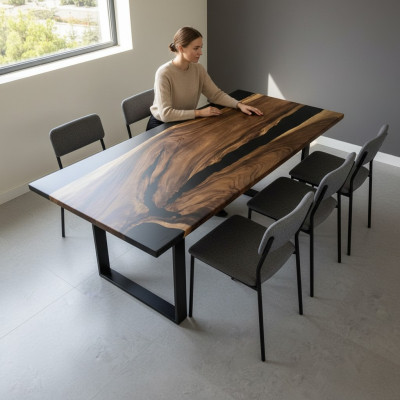 Esstisch Black River Table Echtes Holz 220x95 Tische Epoxidharz Neu