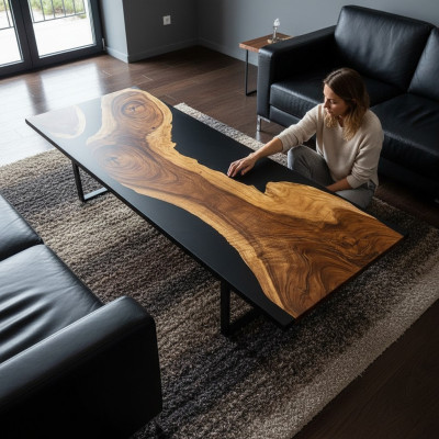 Epoxid harz esstisch echtes holz massive möbel wasserfall giessharz epoxy tisch
