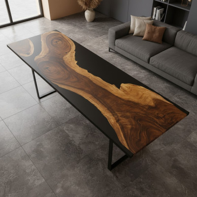 Epoxid harz esstisch echtes holz massive möbel wasserfall giessharz epoxy tisch