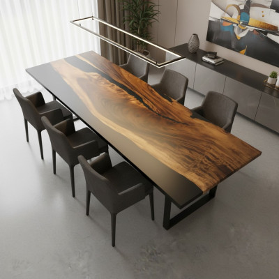 Epoxid harz esstisch echtes holz massive möbel wasserfall epoxy tisch 260x91cm