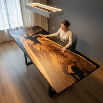 Tisch esstisch tische epoxid harz epoxy echtes holz massive möbel wasserfall