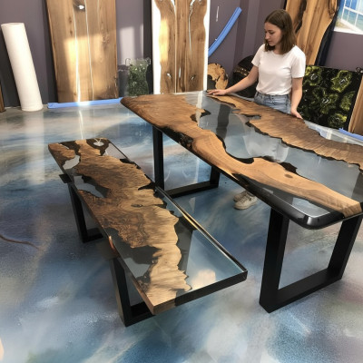 Esstisch Tisch Küchentisch Moderne Wasserfall Fluss Epoxid Harz Möbel Neu Tische