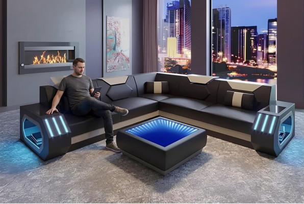 Design Eckcouch Ecksofa Wohnzimmer Möbel Lederpolster Couch Sofa