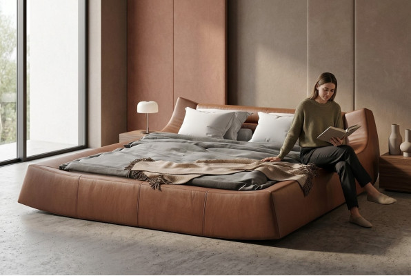 Designer Bett Doppel Betten Modernes Hotel Leder Stoff Doppelbett